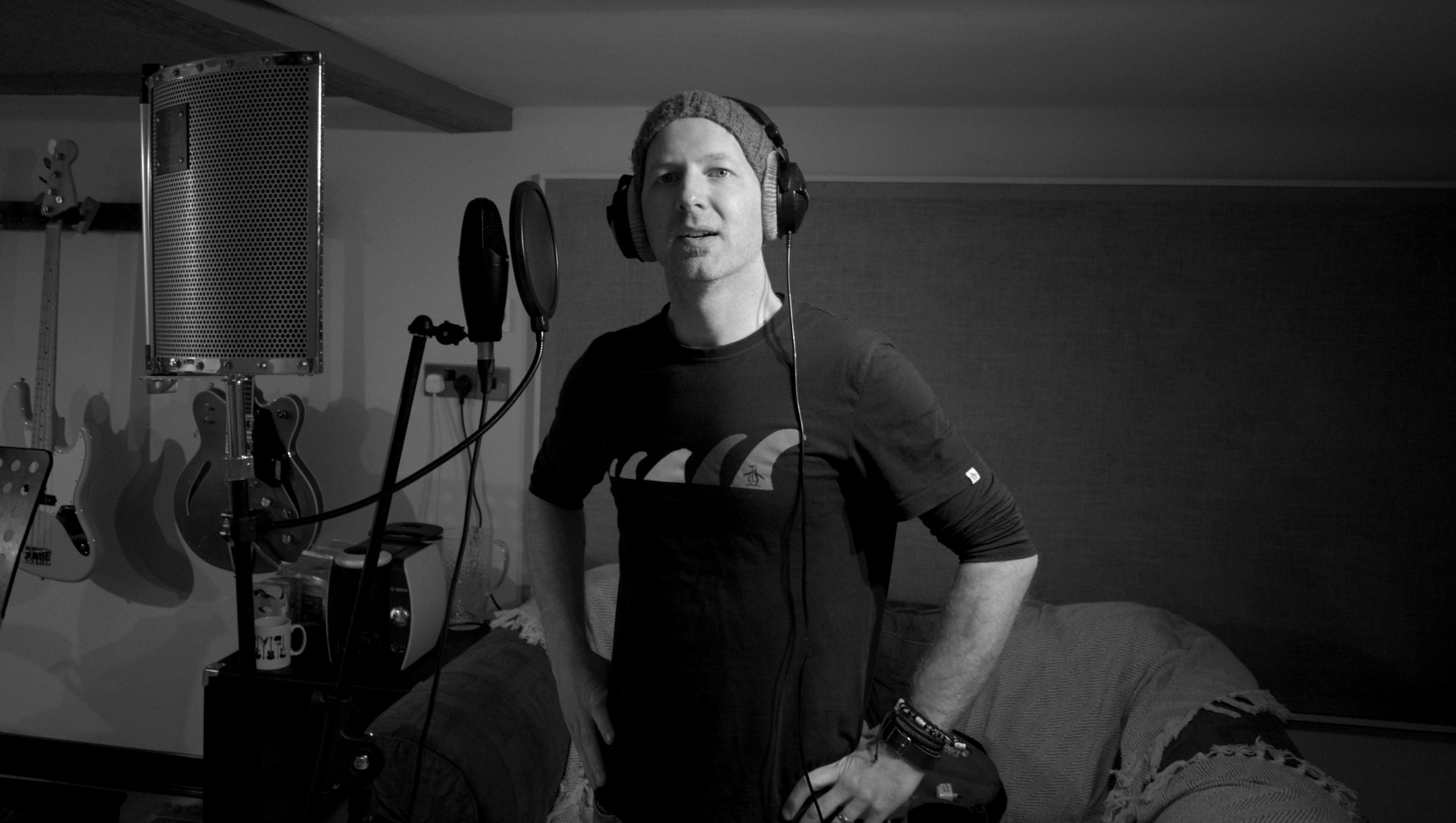 Matt recording vocals during the final studio session. 